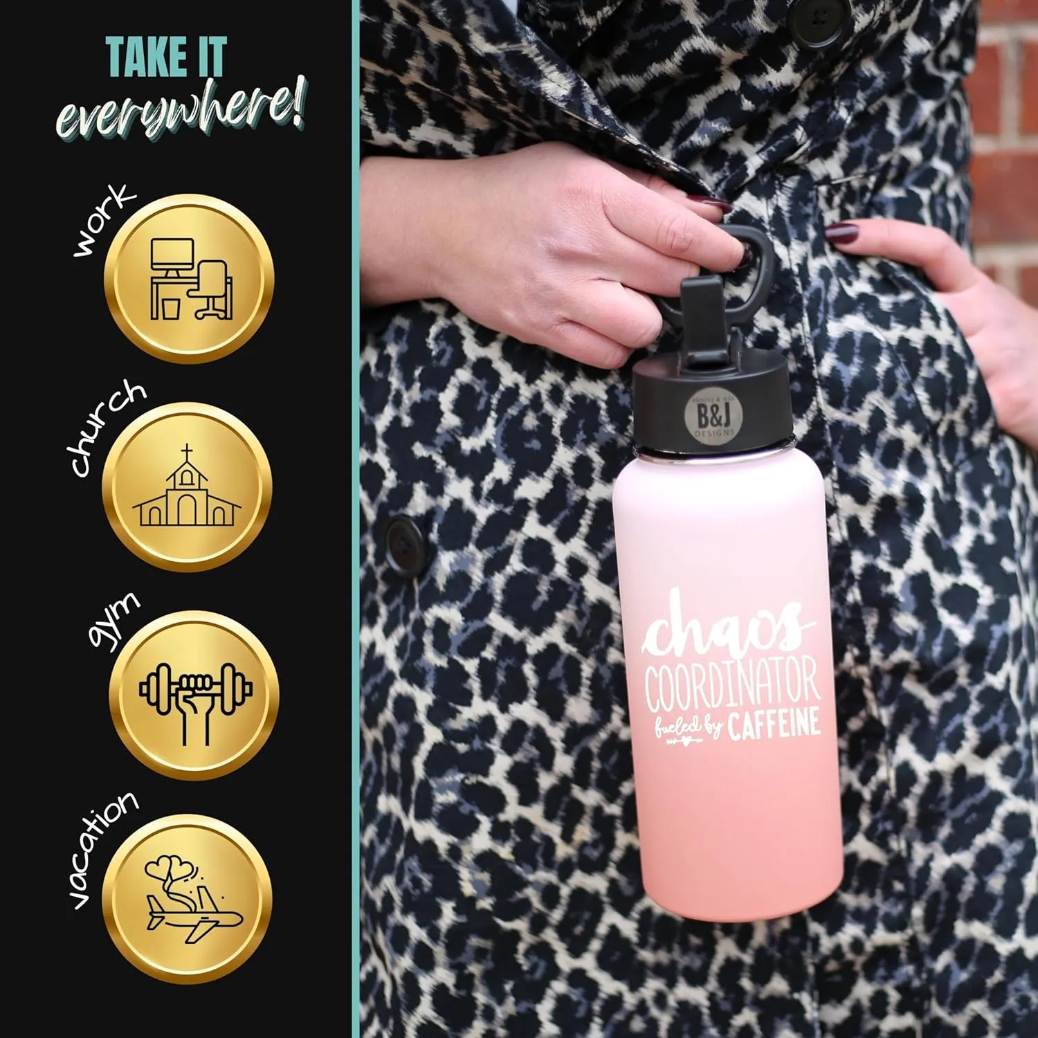 Chaos Coordinator 32 oz Tumbler - Best Insulated Travel Water Bottle Thermos Flask for Boss Women - Great Gifts for Mom, Coworker, Bosses, Christmas, Birthday