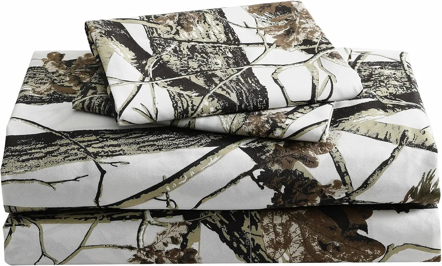Chezmoi Collection Salem 4-Piece Cabin Lodge Forest Woods Sheet Set - Nature Camo Tree Leaves Printed Soft Microfiber Sheets - Queen, White
