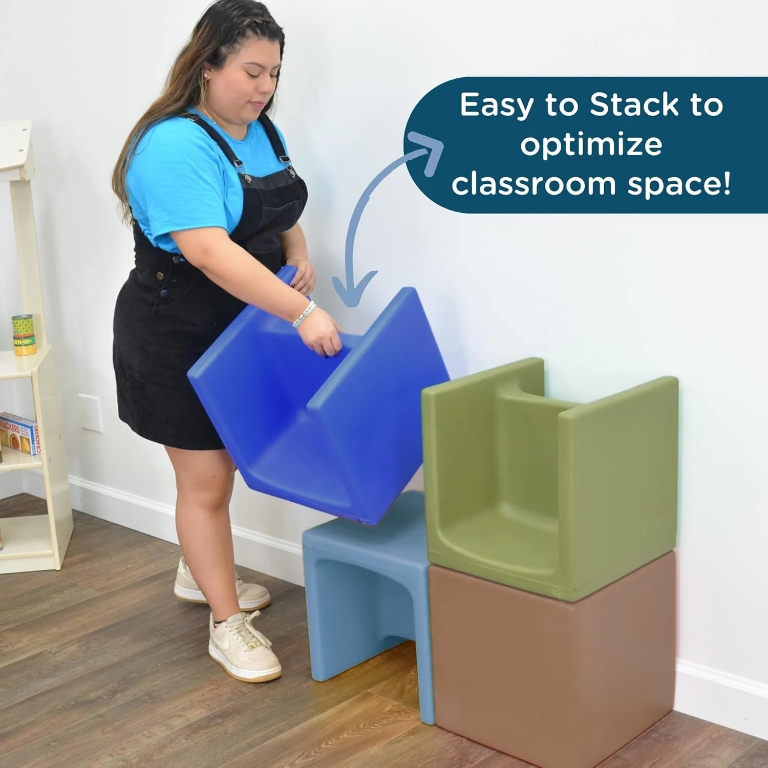 Children's Factory 3-in-1 Cube Chair for Kids, Flexible Seating Classroom Furniture, 1-Pack, Almond