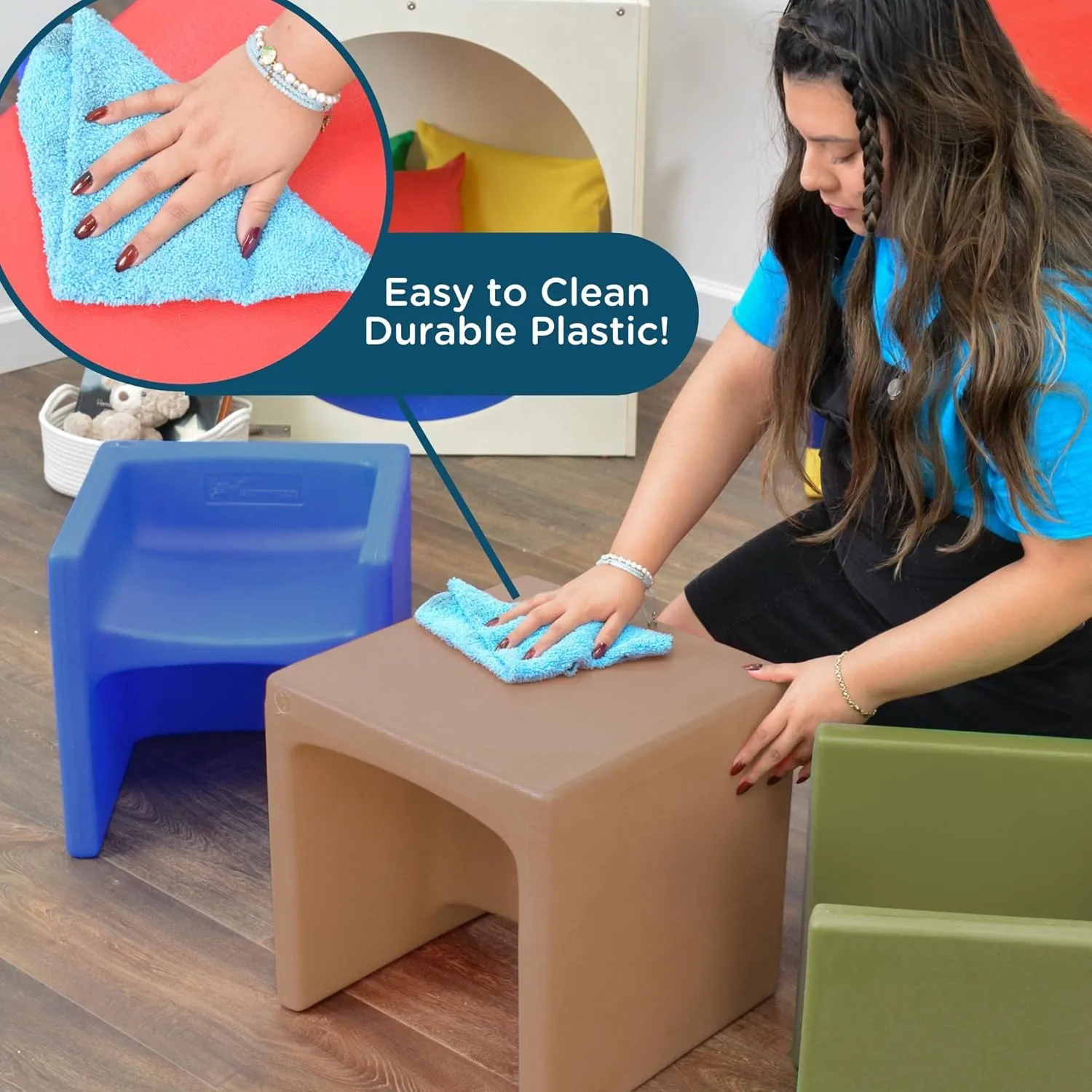 Children's Factory 3-in-1 Cube Chair for Kids, Flexible Seating Classroom Furniture, 1-Pack, Almond
