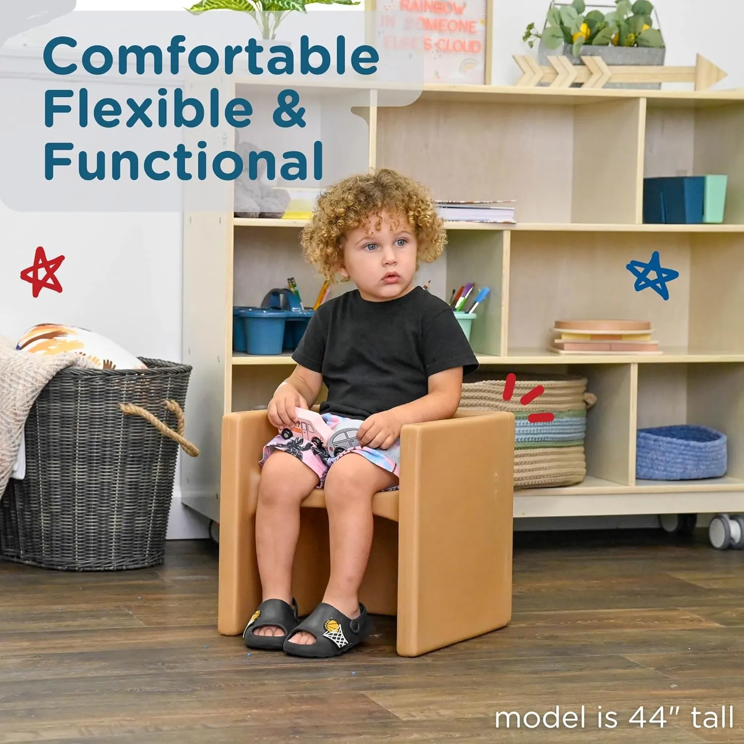 Children's Factory 3-in-1 Cube Chair for Kids, Flexible Seating Classroom Furniture, 1-Pack, Almond