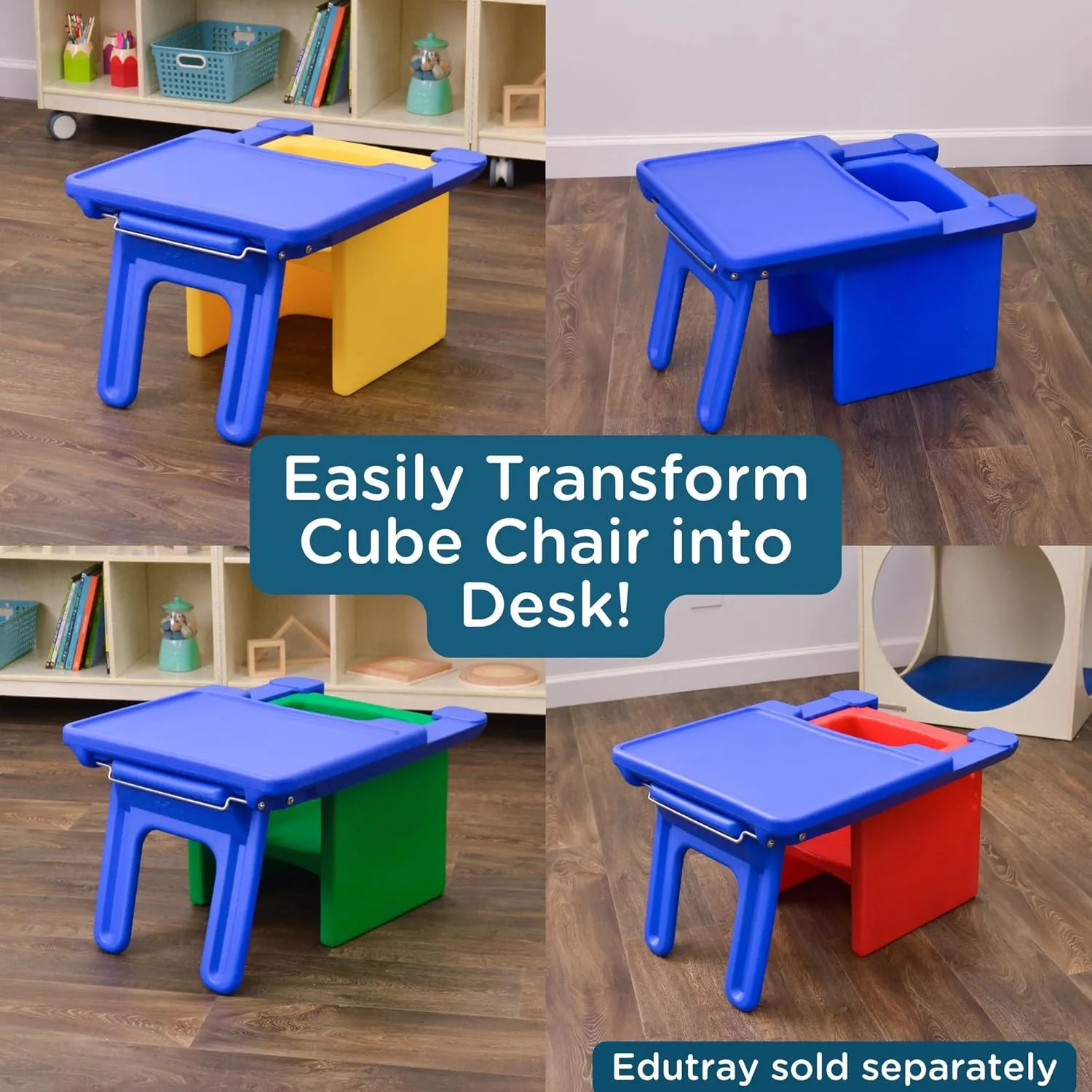 Children's Factory 3-in-1 Cube Chair for Kids, Flexible Seating Classroom Furniture, 1-Pack, Blue