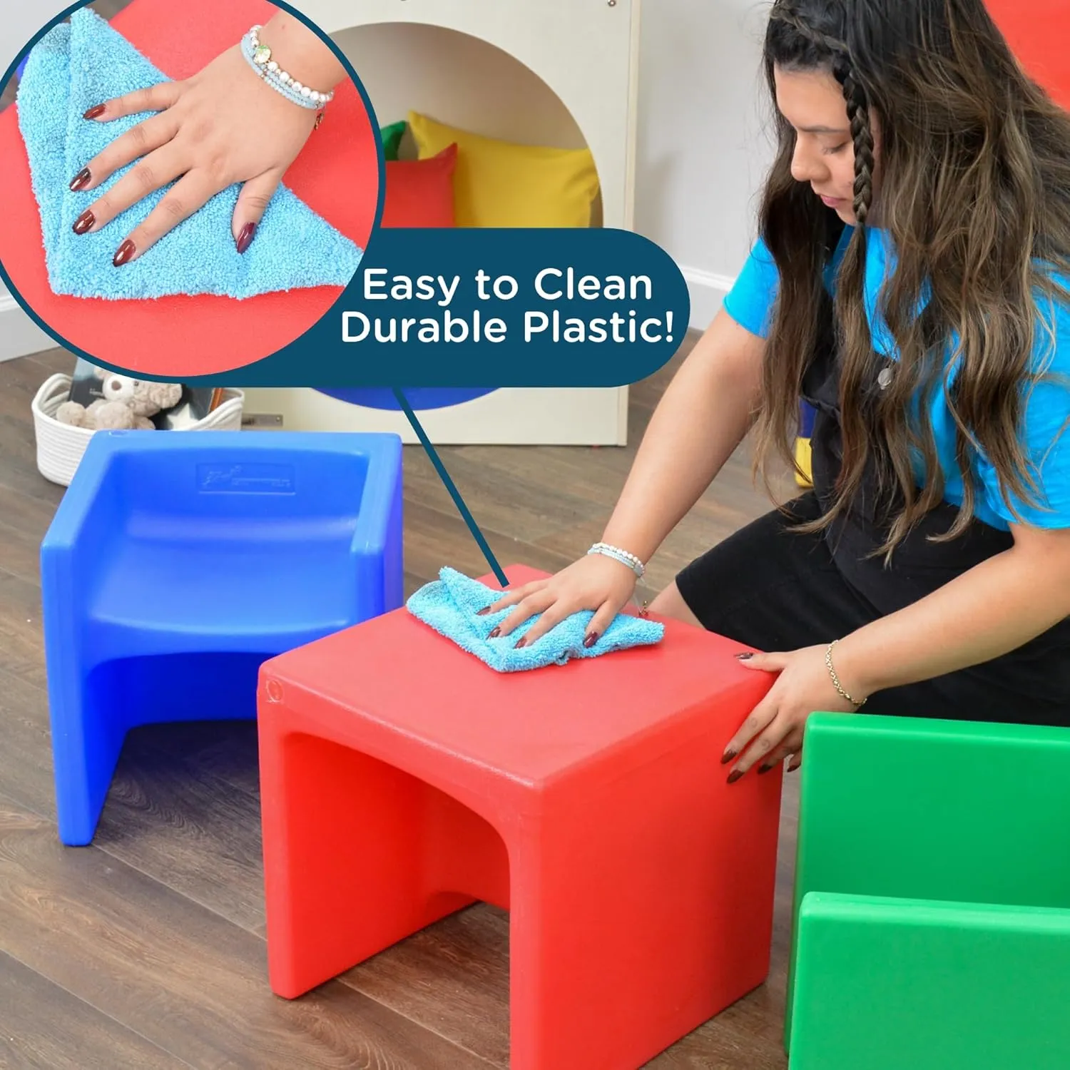 Children's Factory 3-in-1 Cube Chair for Kids, Flexible Seating Classroom Furniture, 1-Pack, Blue