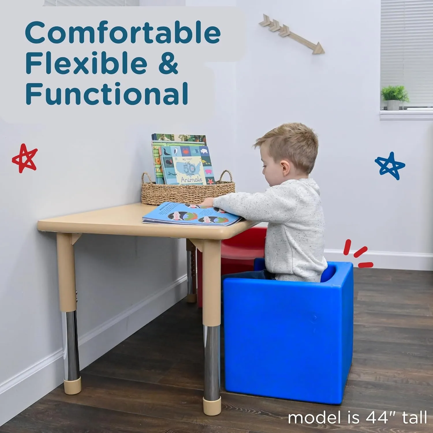 Children's Factory 3-in-1 Cube Chair for Kids, Flexible Seating Classroom Furniture, 1-Pack, Blue