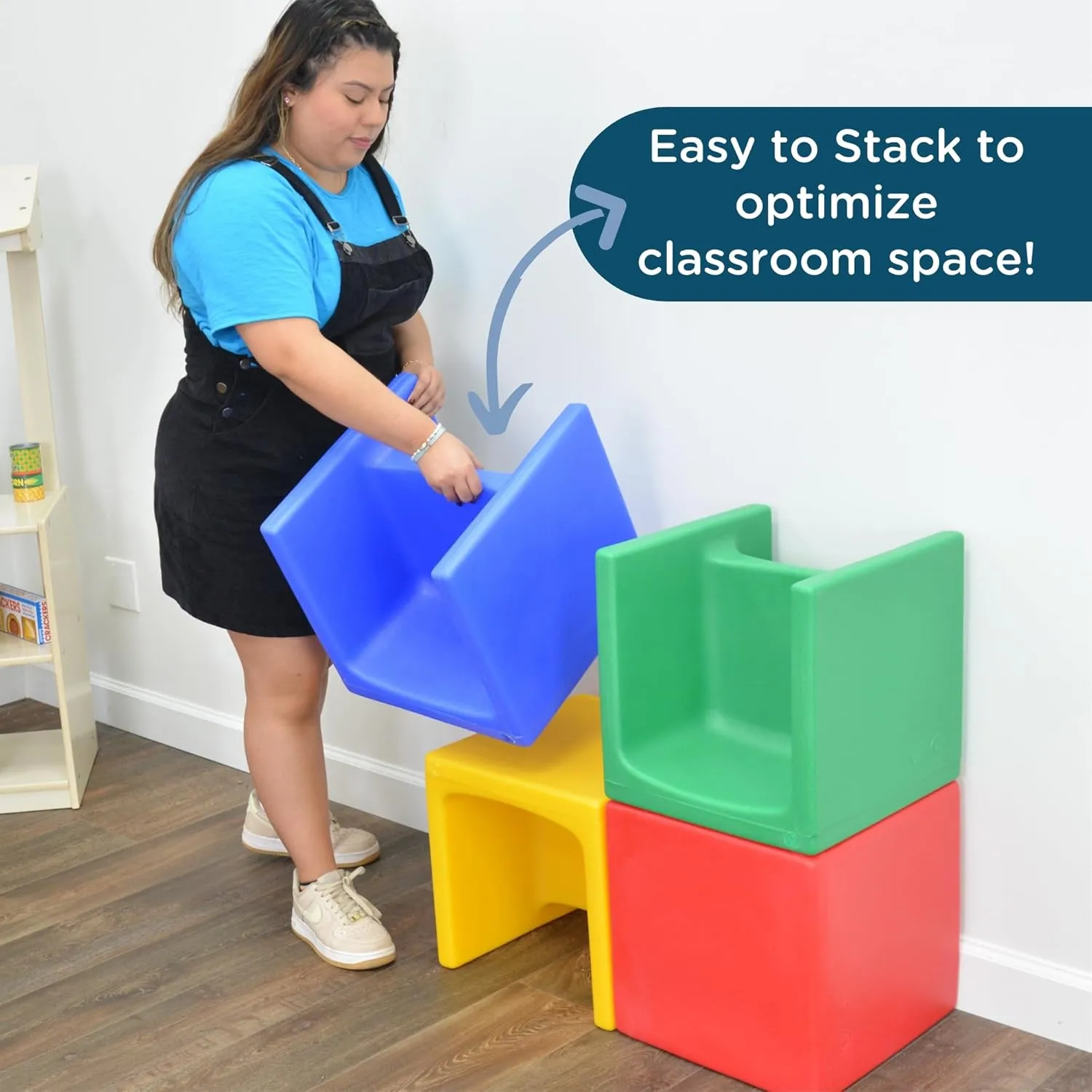 Children's Factory 3-in-1 Cube Chair for Kids, Flexible Seating Classroom Furniture, 1-Pack, Blue