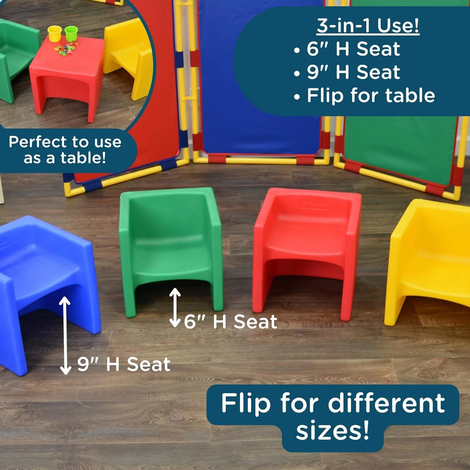 Children's Factory 3-in-1 Cube Chair for Kids, Flexible Seating Classroom Furniture, 1-Pack, Blue