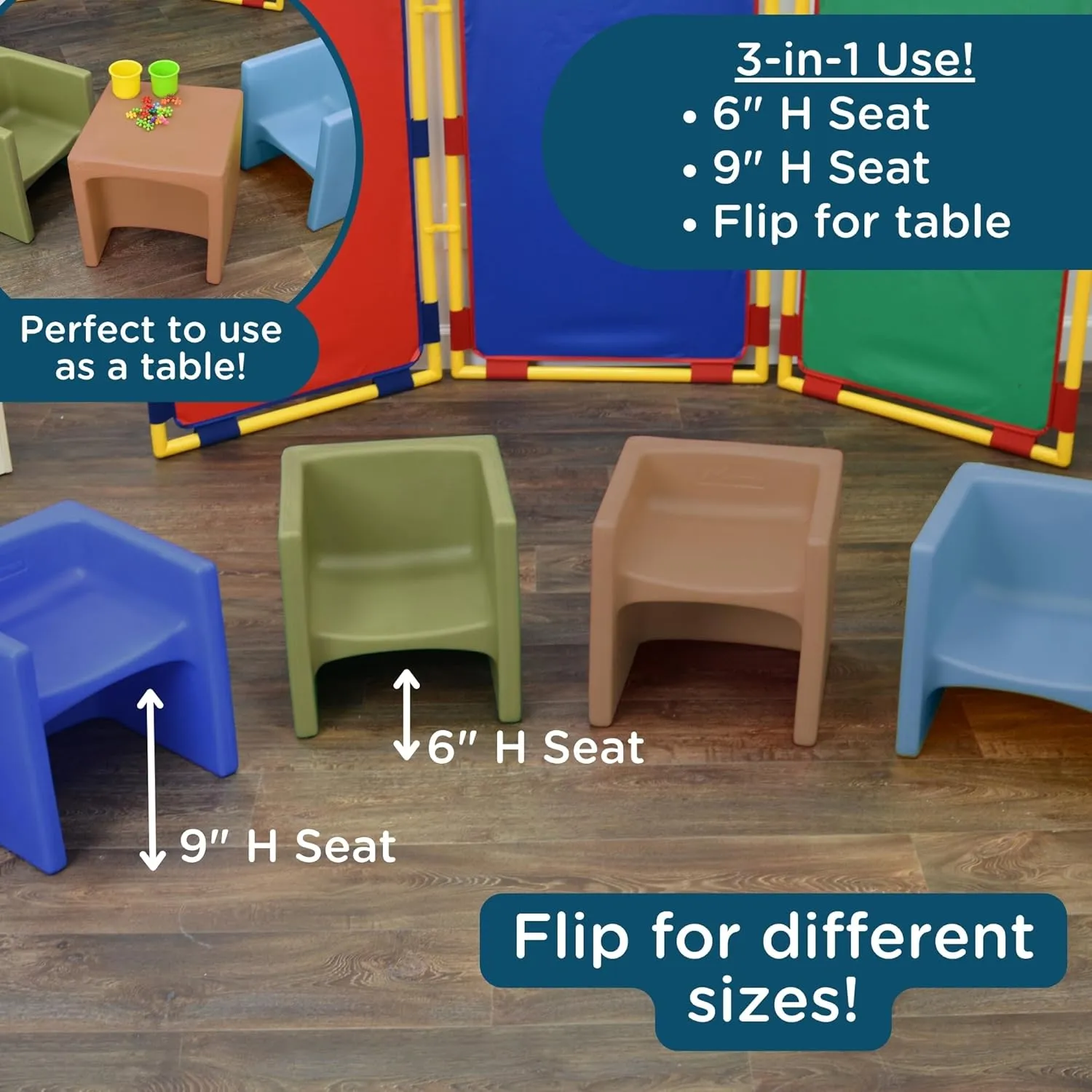 Children's Factory Cube Chair for Kids, Flexible Seating Classroom Furniture for Daycare/Playroom/Homeschool, Indoor/Outdoor Toddler Chair, Fern (CF910-014)