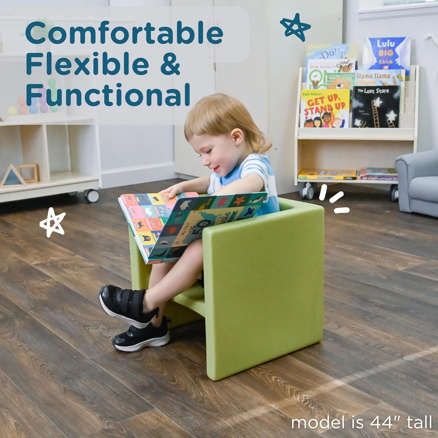 Children's Factory Cube Chair for Kids, Flexible Seating Classroom Furniture for Daycare/Playroom/Homeschool, Indoor/Outdoor Toddler Chair, Fern (CF910-014)