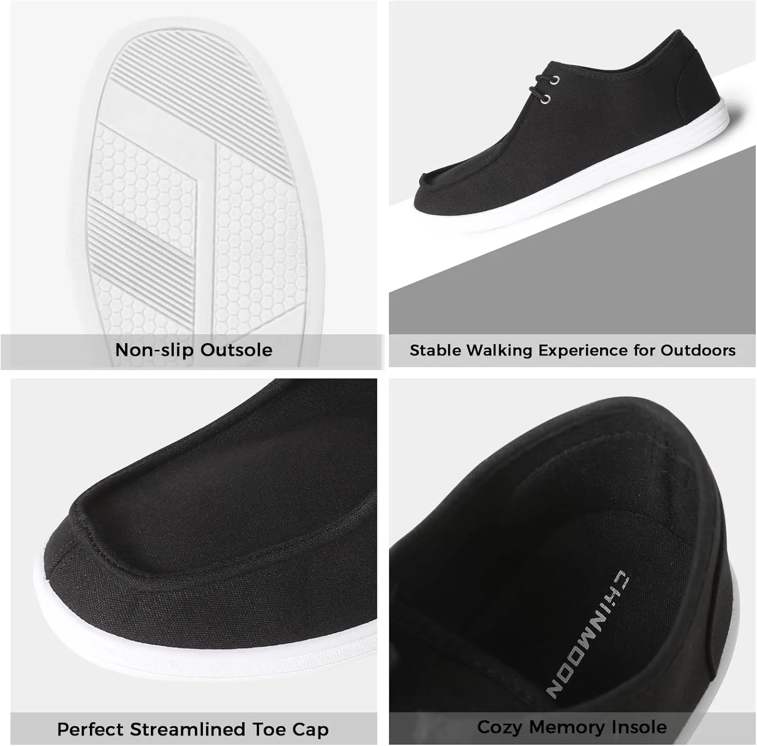 CHIN·MOON Men's Slip On Loafers Walking Driving Business Casual Shoes Lace Up Canvas Footwear