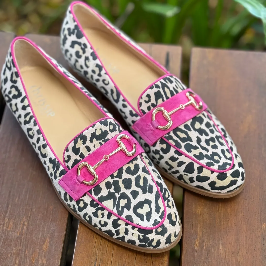 Chrissie Carla - Baby Pink Leopard Suede Hot Pink