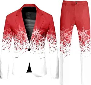 Christmas Suit for Men 2 Piece trajes navideños para Hombre Funny Snowflake Print Holiday Party Suits Festive Outfits