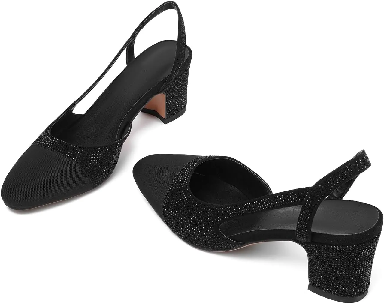 CKSNDLF Women Slingback Pumps Chunky High Heels Splicing Round Toe Comfortable Casual Wedding Shoes for Women Dress Shoes