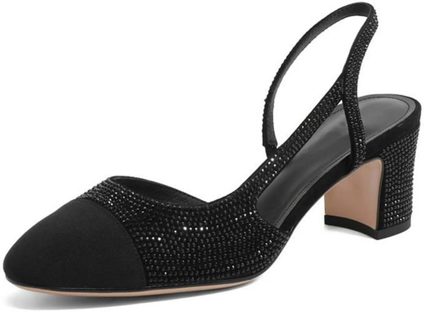 CKSNDLF Women Slingback Pumps Chunky High Heels Splicing Round Toe Comfortable Casual Wedding Shoes for Women Dress Shoes