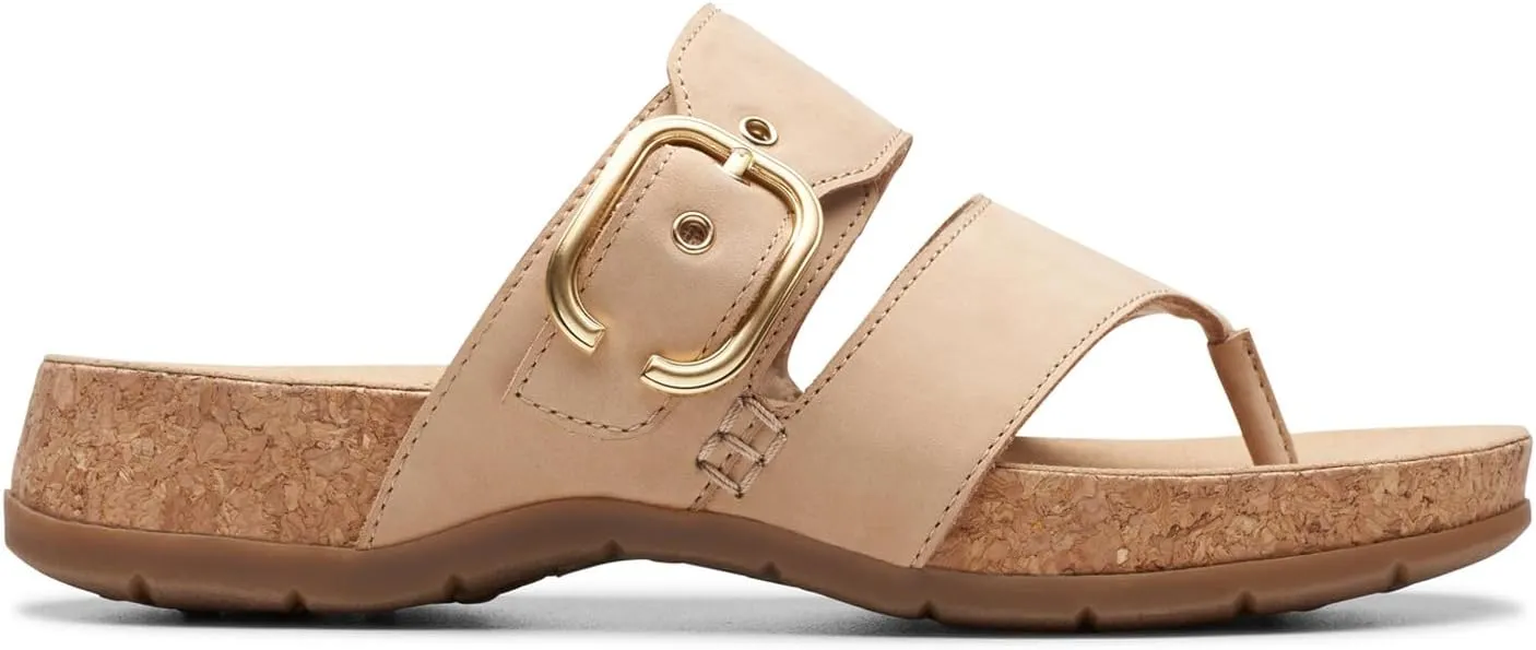 Clarks Women's Reileigh Park Flip-Flop, Beige Nubuck, 8