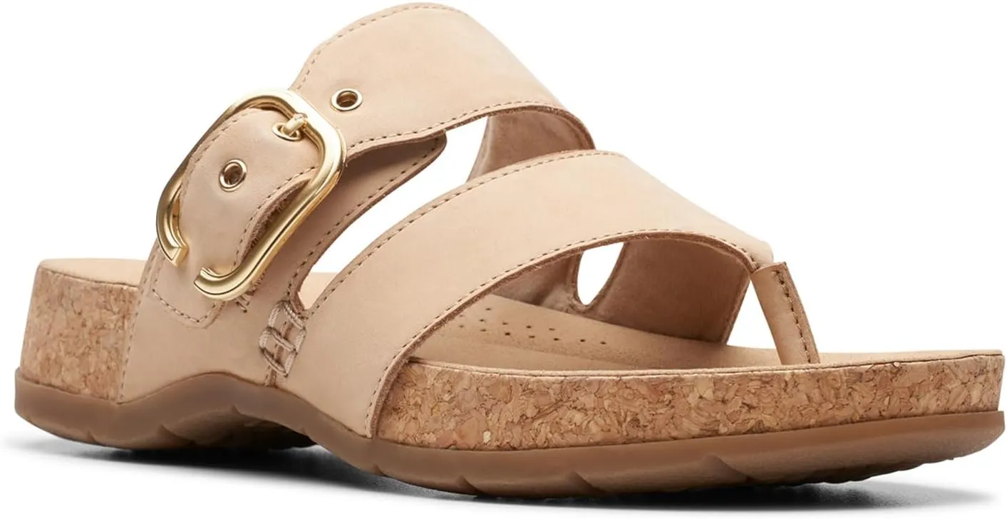 Clarks Women's Reileigh Park Flip-Flop, Beige Nubuck, 8
