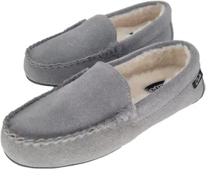 Clarks Women's Venetian Moccasin Slippers, LB0285 Suede IndoorOutdoor Close Back SlipOns with Faux Fur Lining & Gripped TPR Outsole Ladies Cozy Loafers for Driving Lounging & More, Pewter, 8.5