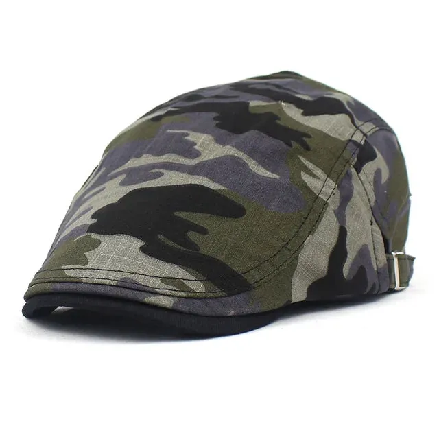 Classic Military-Style Flat Cap - Fushia