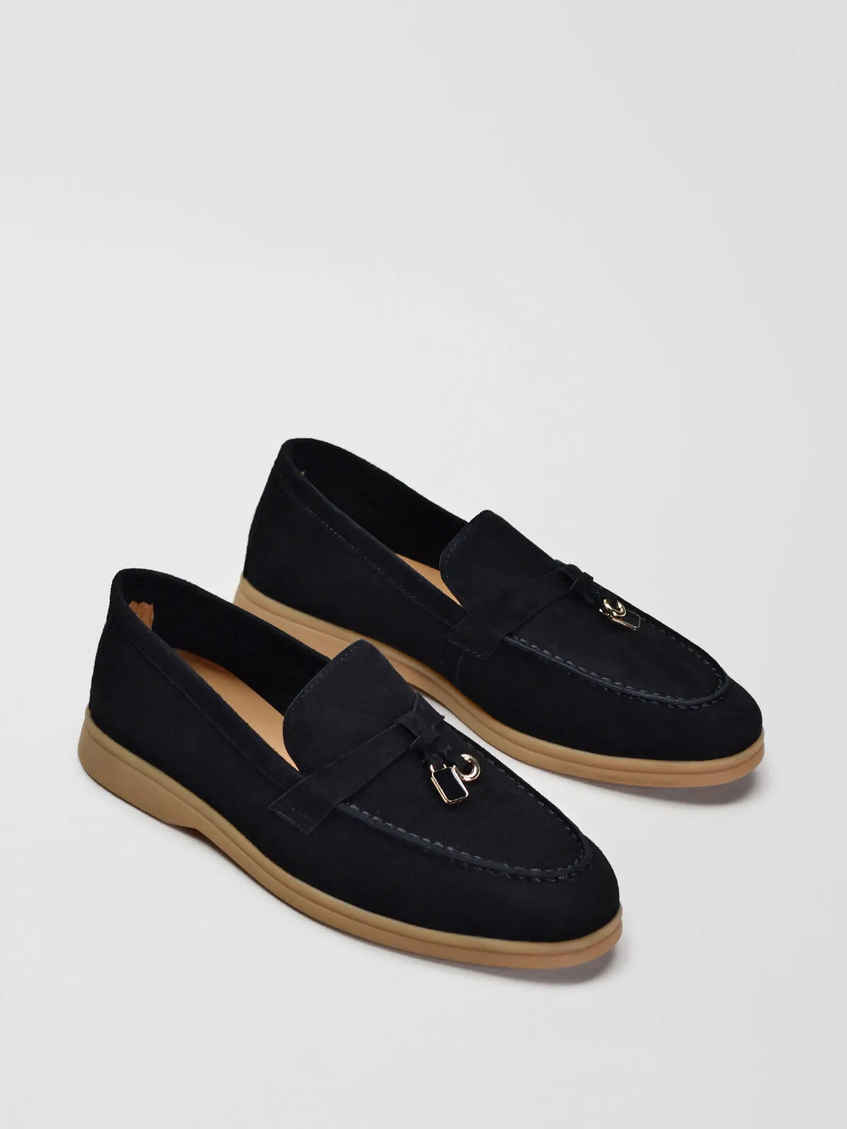 Classic Suede Loafers with Tassels, Black