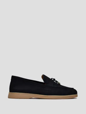Classic Suede Loafers with Tassels, Black