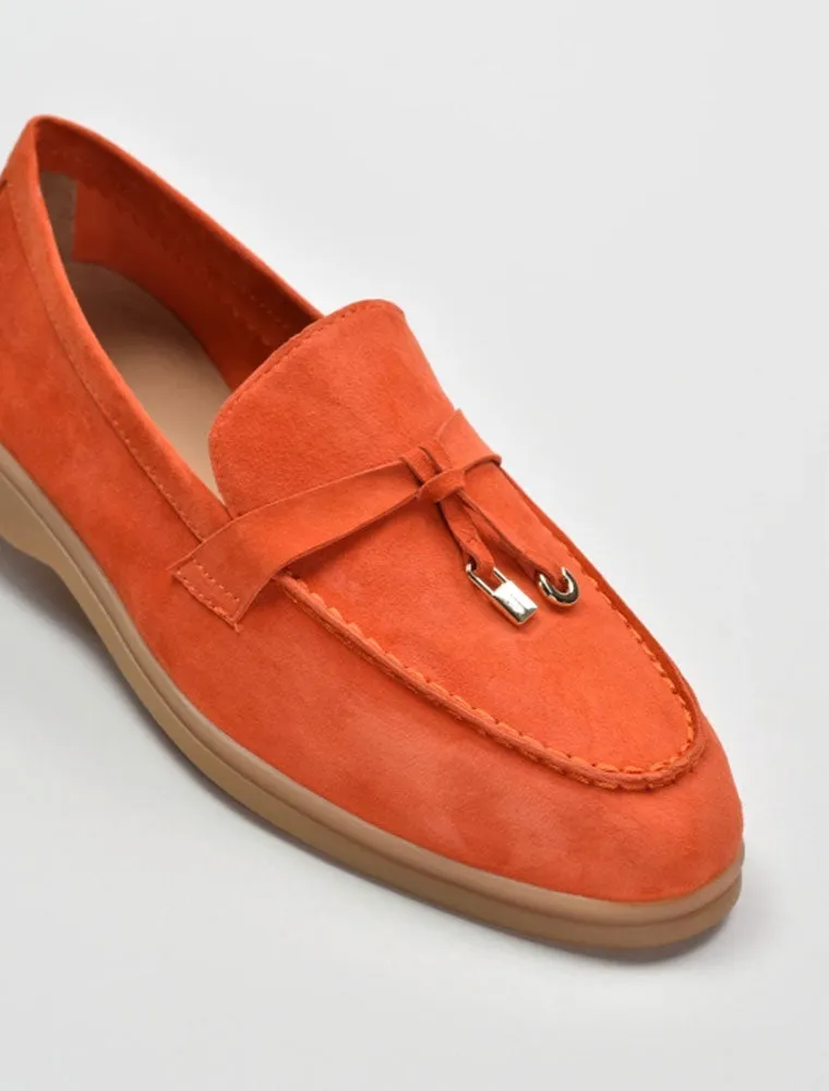 Classic Suede Loafers with Tassels, Orange