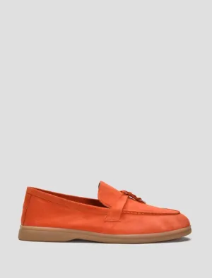 Classic Suede Loafers with Tassels, Orange