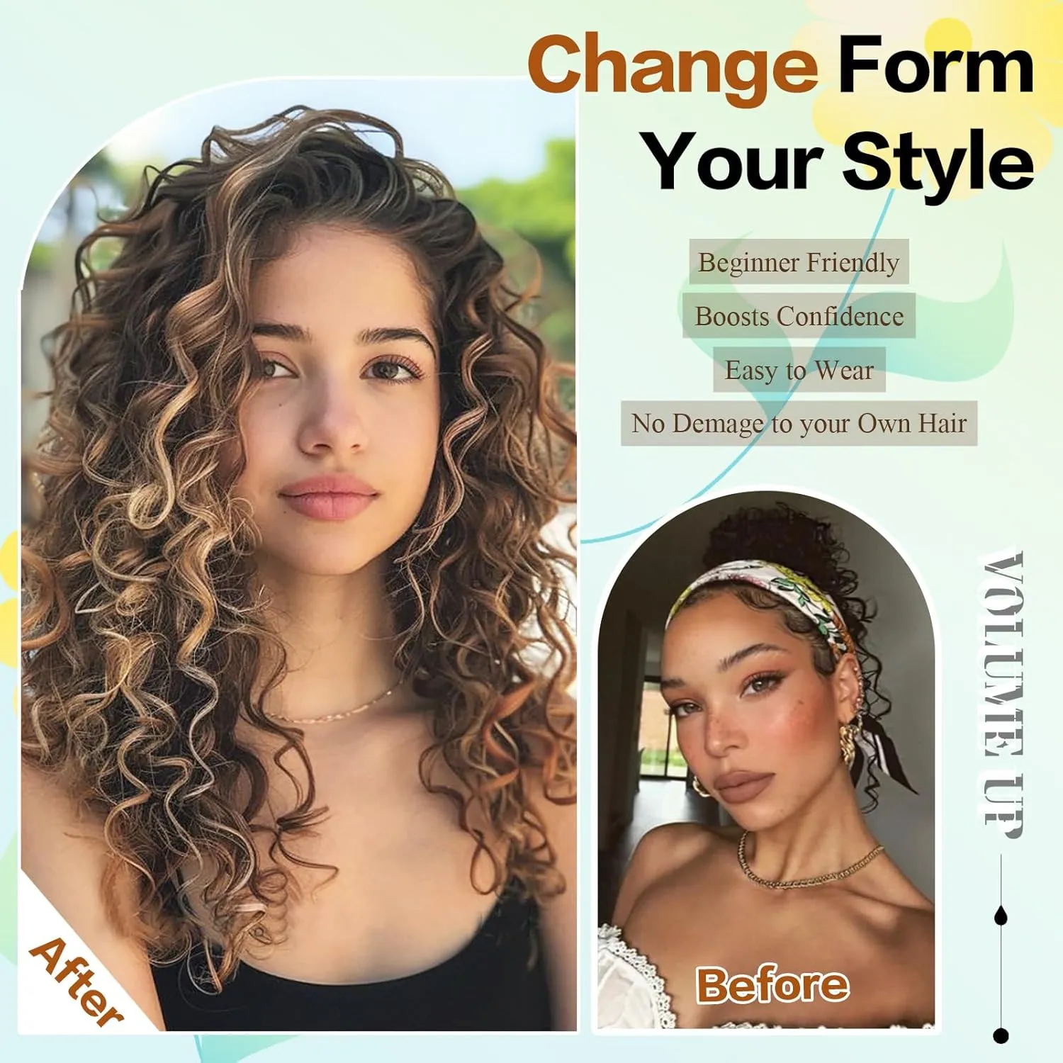Clip in Hair Extensions,LEOSA 4PCS 16 inch Curly Hair Extensions Short Soft Natural Hairpiece Lace Weft Curly Wave Clip Ins Extensions Invisible for Women,Chocolate Brown with Blonde Highlights