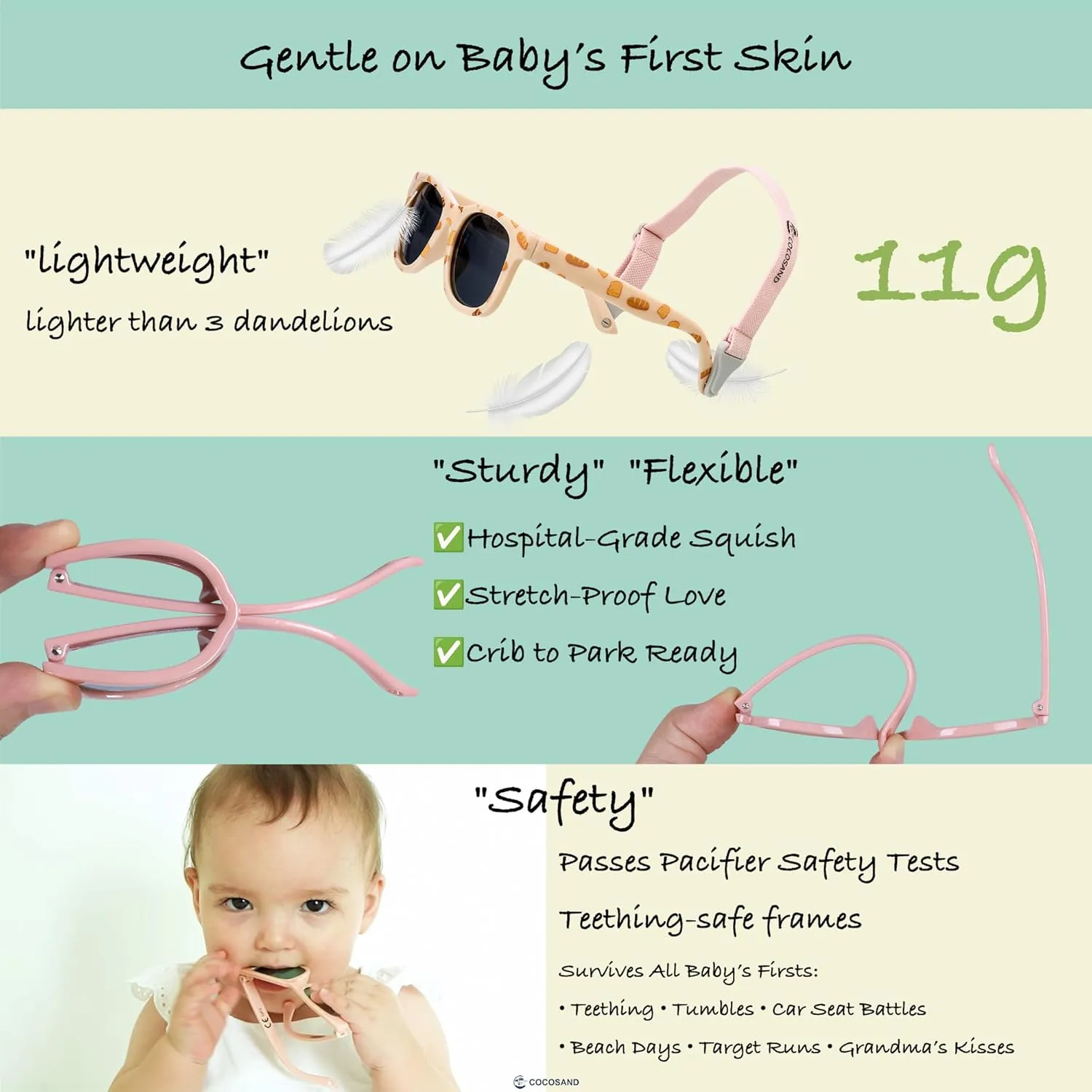 COCOSAND Flexible Polarized Baby Sunglasses with Strap UV Protection for Toddler Infant Girl Boy Age 0-24 Months
