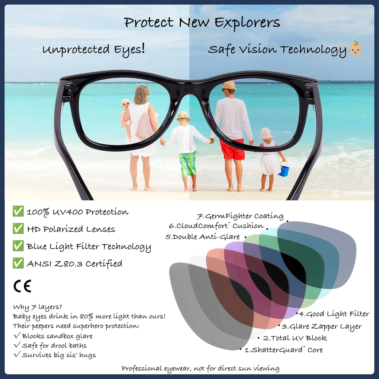 COCOSAND Flexible Polarized Baby Sunglasses with Strap UV Protection for Toddler Infant Girl Boy Age 0-24 Months