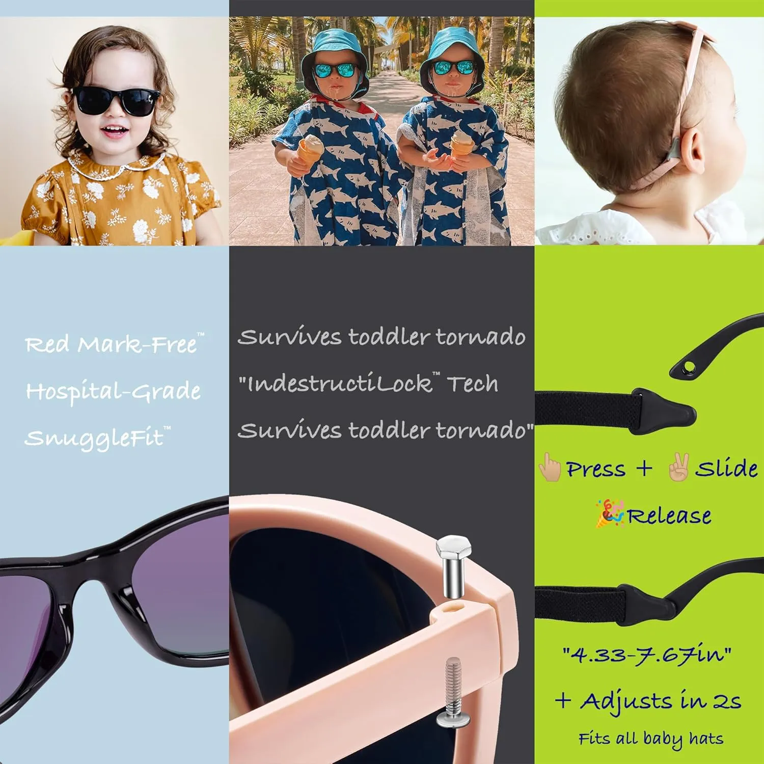 COCOSAND Flexible Polarized Baby Sunglasses with Strap UV Protection for Toddler Infant Girl Boy Age 0-24 Months