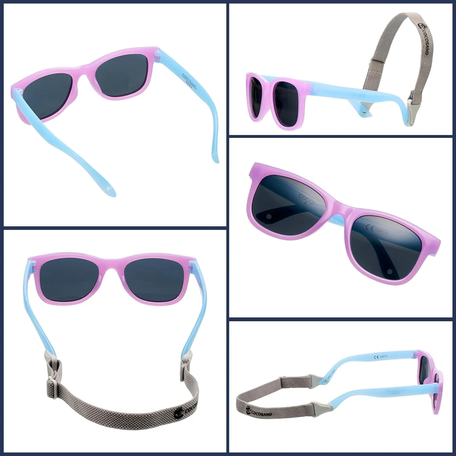 COCOSAND Flexible Polarized Baby Sunglasses with Strap UV Protection for Toddler Infant Girl Boy Age 0-24 Months