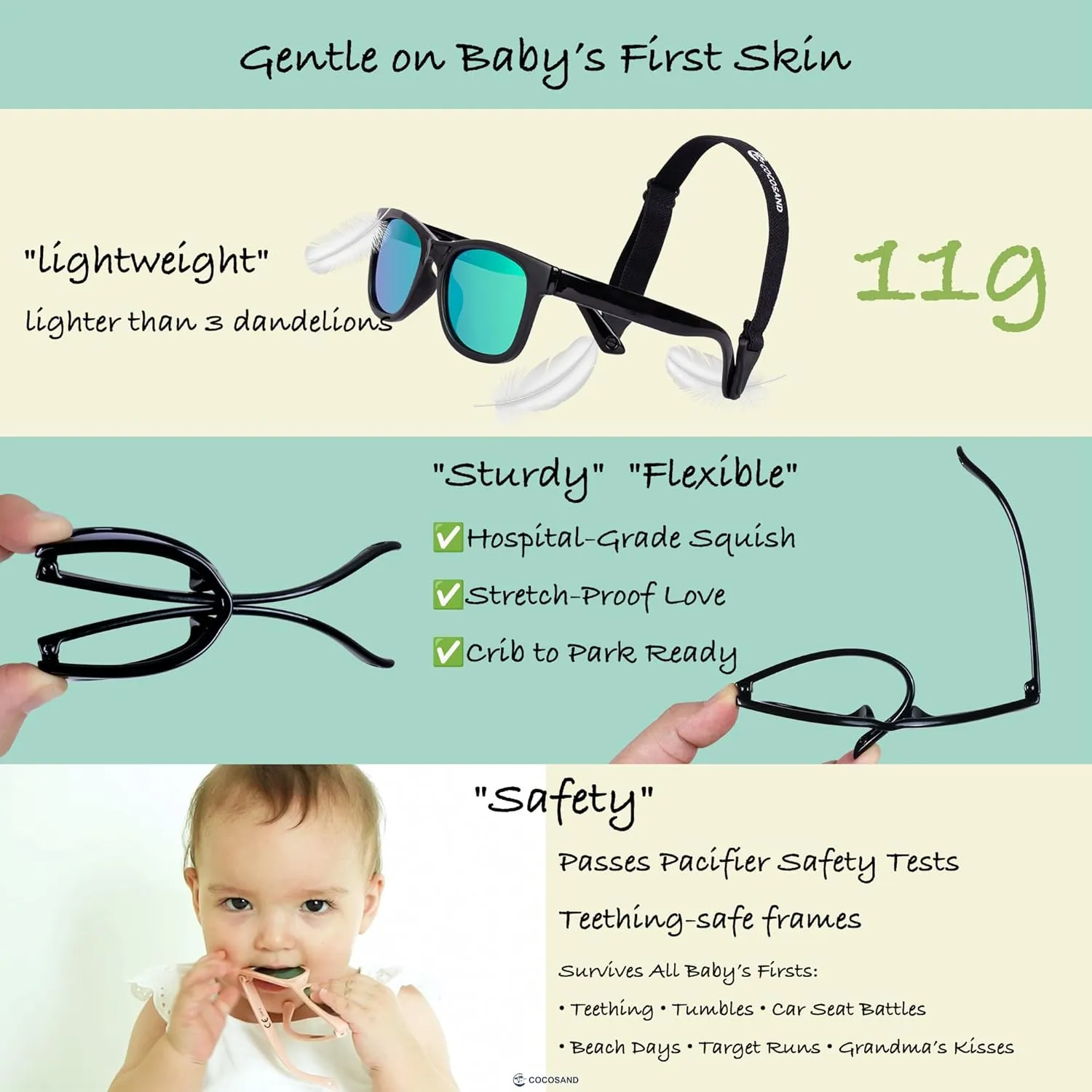 COCOSAND Flexible Polarized Baby Sunglasses with Strap UV Protection for Toddler Infant Girl Boy Age 0-24 Months