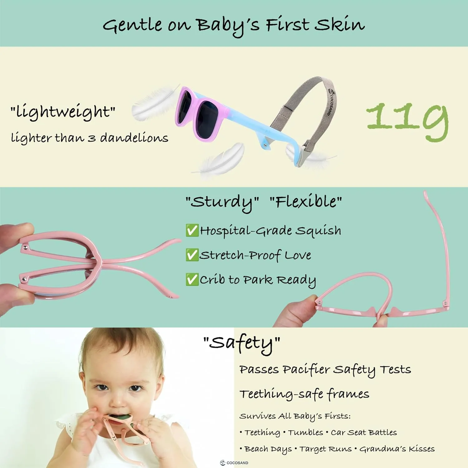 COCOSAND Flexible Polarized Baby Sunglasses with Strap UV Protection for Toddler Infant Girl Boy Age 0-24 Months