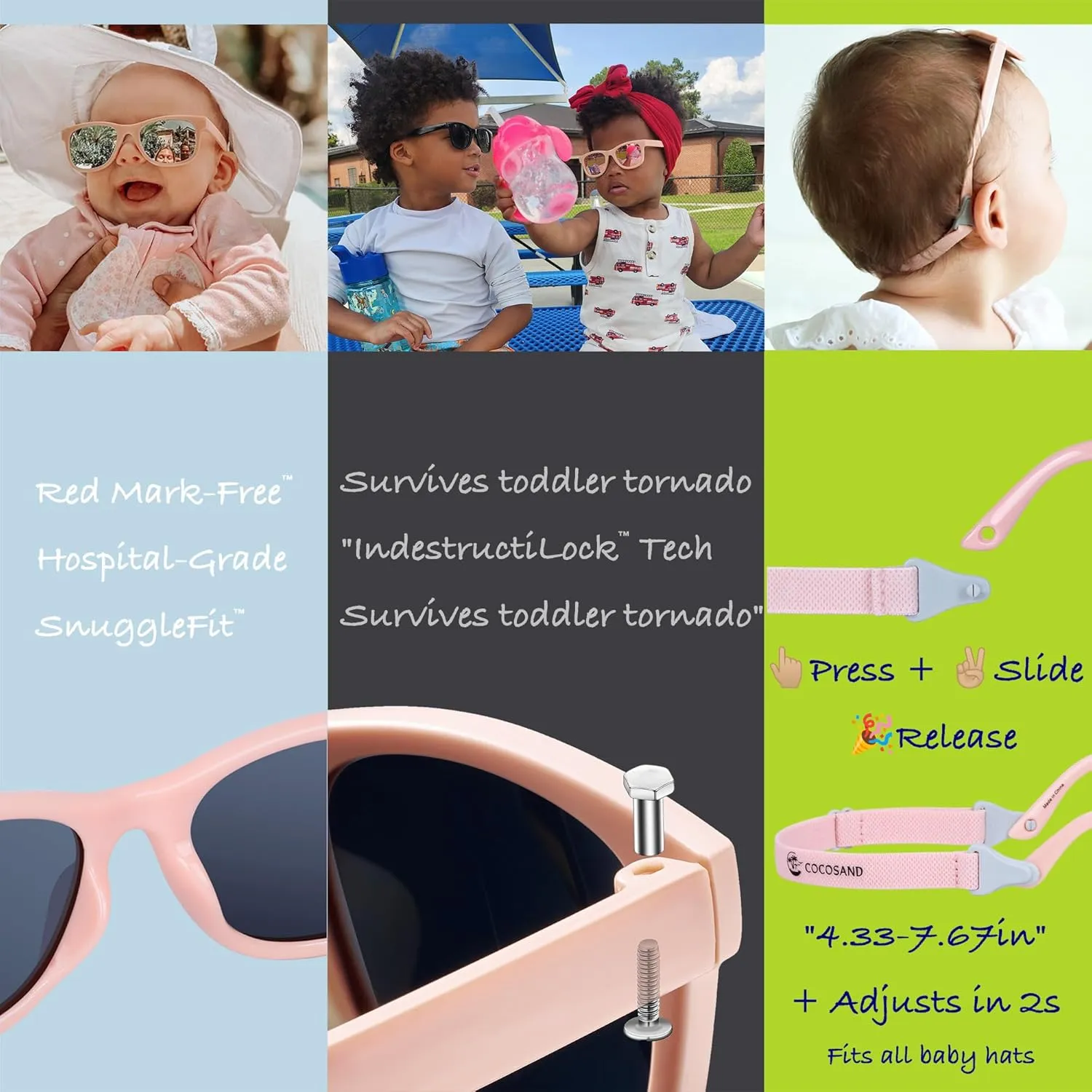 COCOSAND Flexible Polarized Baby Sunglasses with Strap UV Protection for Toddler Infant Girl Boy Age 0-24 Months