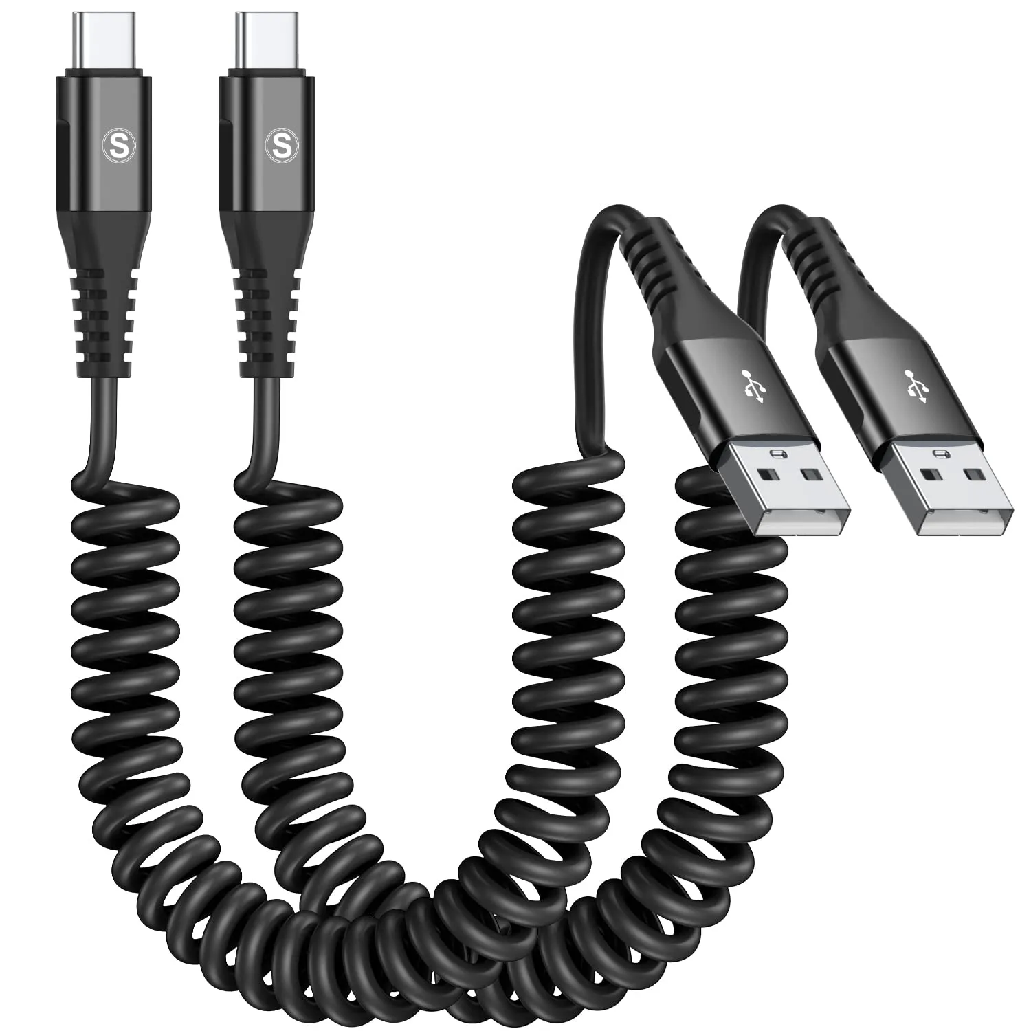 Coiled USB C Cable 2pack 10ft, USB A to USB C Cable for Car, Fast Charger Cord for iPhone 16 15 Pro Max Plus Samsung Galaxy S25 S24 S23 S22 S21 S20 S10 S9 Note 20 10 9 Flip A54 A15 A14 Pixel LG Moto