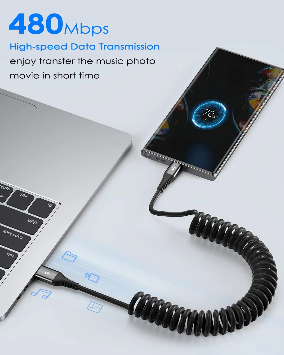 Coiled USB C Cable 2pack 10ft, USB A to USB C Cable for Car, Fast Charger Cord for iPhone 16 15 Pro Max Plus Samsung Galaxy S25 S24 S23 S22 S21 S20 S10 S9 Note 20 10 9 Flip A54 A15 A14 Pixel LG Moto
