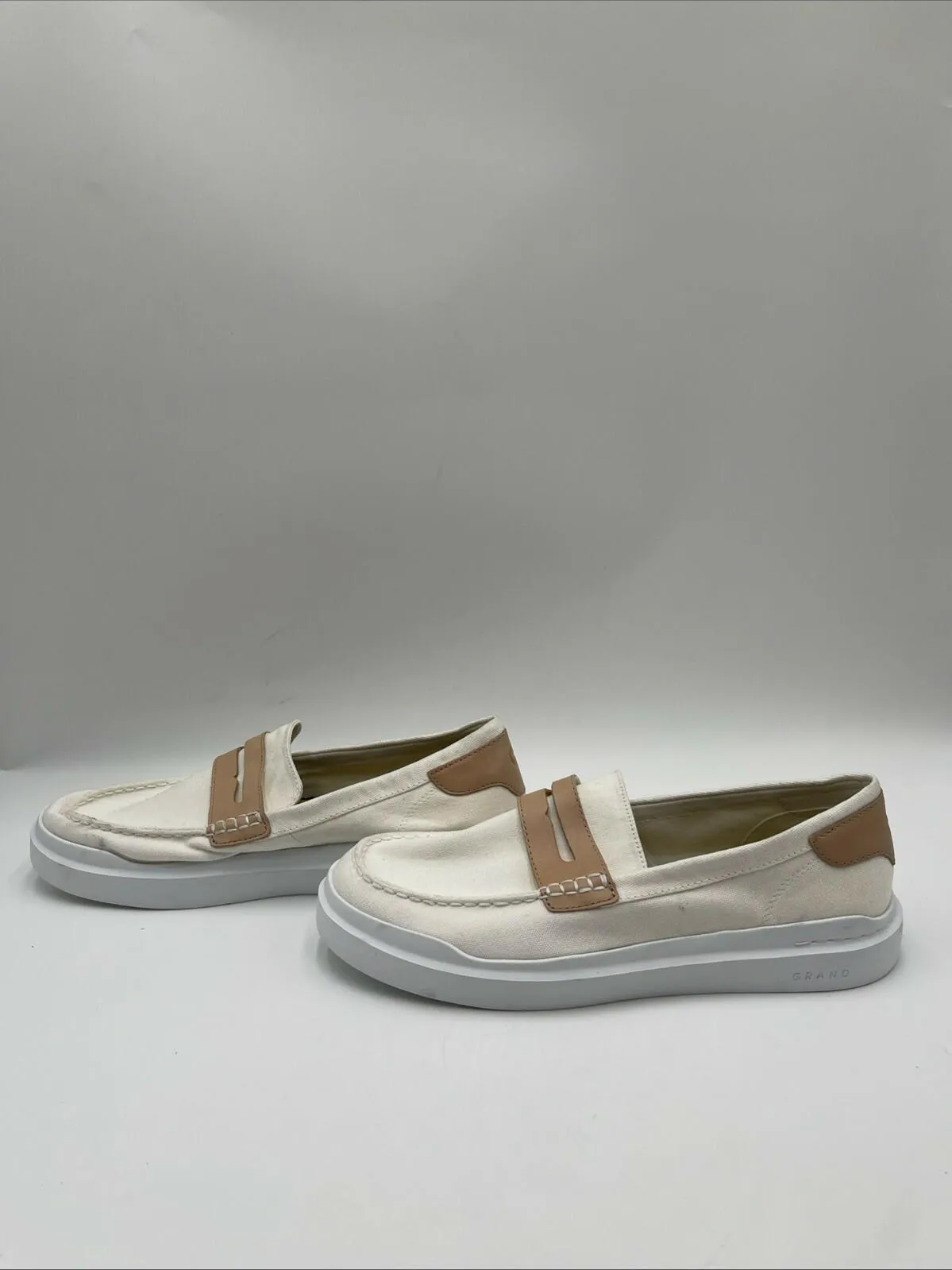 Cole Haan Women's Grandpro Rally Canvas Penny Loafers White Size 11B - Very Good
