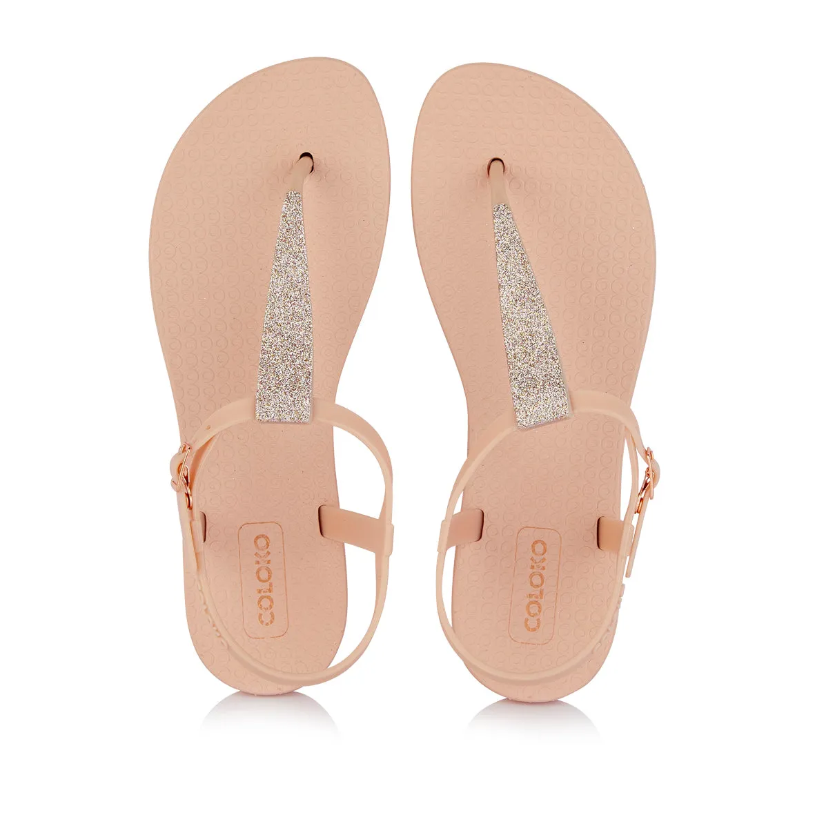 Coloko Amaryllis Blush Pink Glitter Glamorous Sparkly T-bar Flip Flops