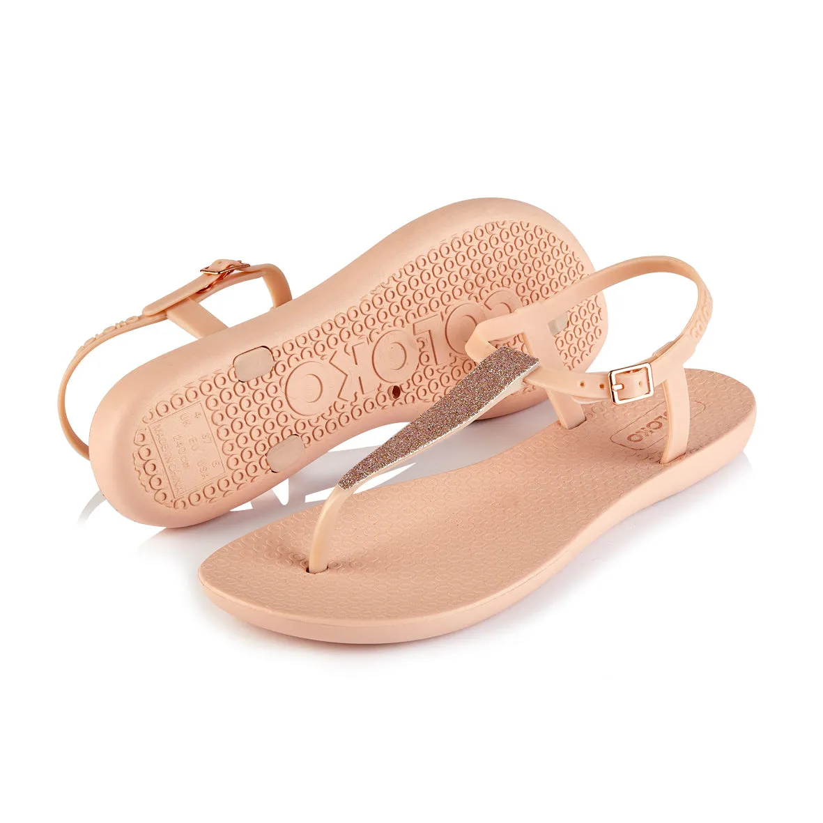 Coloko Amaryllis Blush Pink Glitter Glamorous Sparkly T-bar Flip Flops