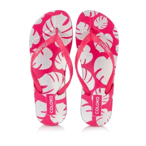 Coloko Ixora Pink & Silver Leaf Ergonomic Footbed Flip Flops