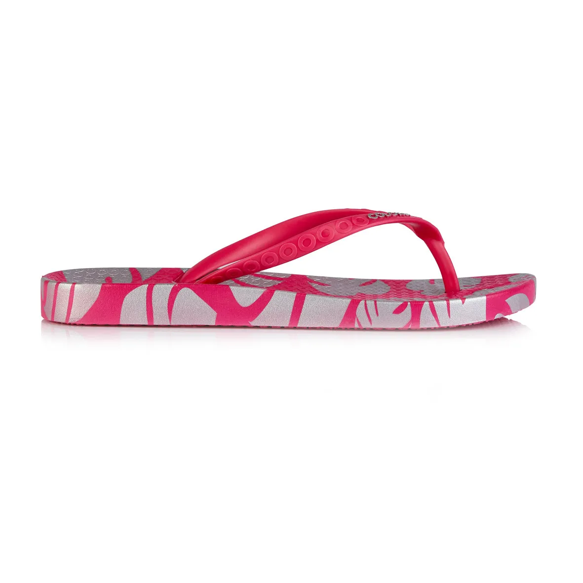 Coloko Ixora Pink & Silver Leaf Ergonomic Footbed Flip Flops