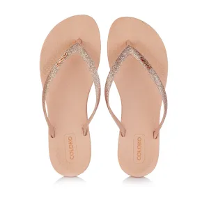 Coloko Orchid Blush Pink Glitter Curve Slim Sole Sparkly Glamorous Flip Flops