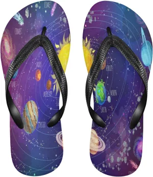 Comets Meteors and Planets Around Sun Scientific Space Womens Flip Flops Cartoon Solar System Summer Beach Sandals Casual Thong Slippers Comfortable Shower Slippers Non Slip Water Sandals shoes XXL