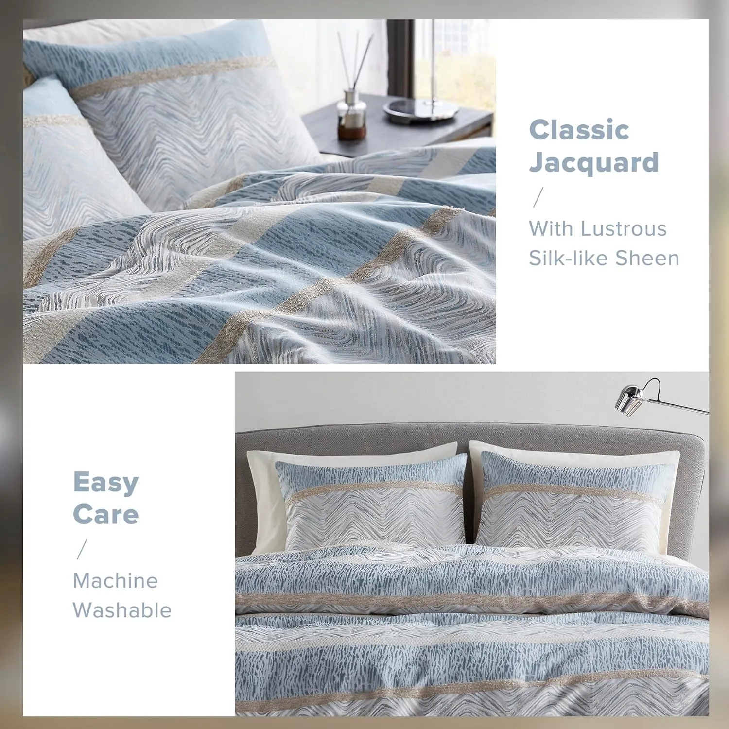 Comfort Spaces Blue King Comforter Set - 7 Pieces Trendy Modern Jacquard Bedding Sets with Sheets, All Seasons Skin-Friendly, Lightweight & Soft Microfiber Bed Set, Shams