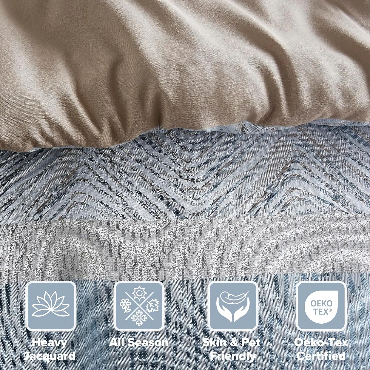 Comfort Spaces Blue King Comforter Set - 7 Pieces Trendy Modern Jacquard Bedding Sets with Sheets, All Seasons Skin-Friendly, Lightweight & Soft Microfiber Bed Set, Shams