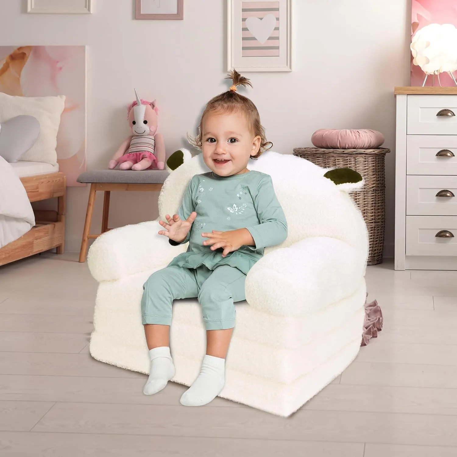 Comfy Toddler Chair - Kids Sofa & Mini Couch for Girls & Boys, 1-4 Year Olds - Flip Out Couch, Sheep