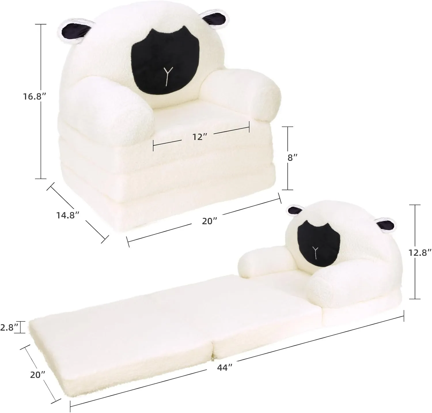 Comfy Toddler Chair - Kids Sofa & Mini Couch for Girls & Boys, 1-4 Year Olds - Flip Out Couch, Sheep