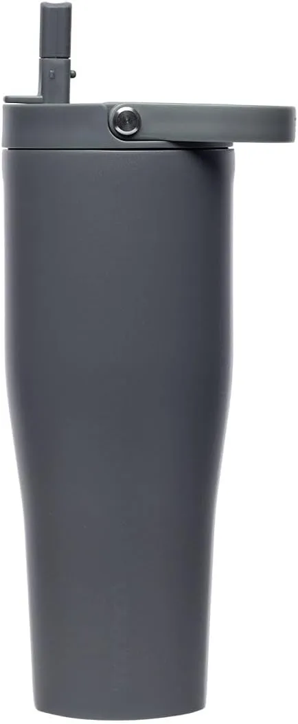 Corkcicle Go Cup XL Insulated Tumbler with Lid and Straw, Flint, 30 oz – Reusable Water Bottle Keeps Beverages Cold for 12hrs – Cupholder Friendly Tumbler, Leak-Proof Design