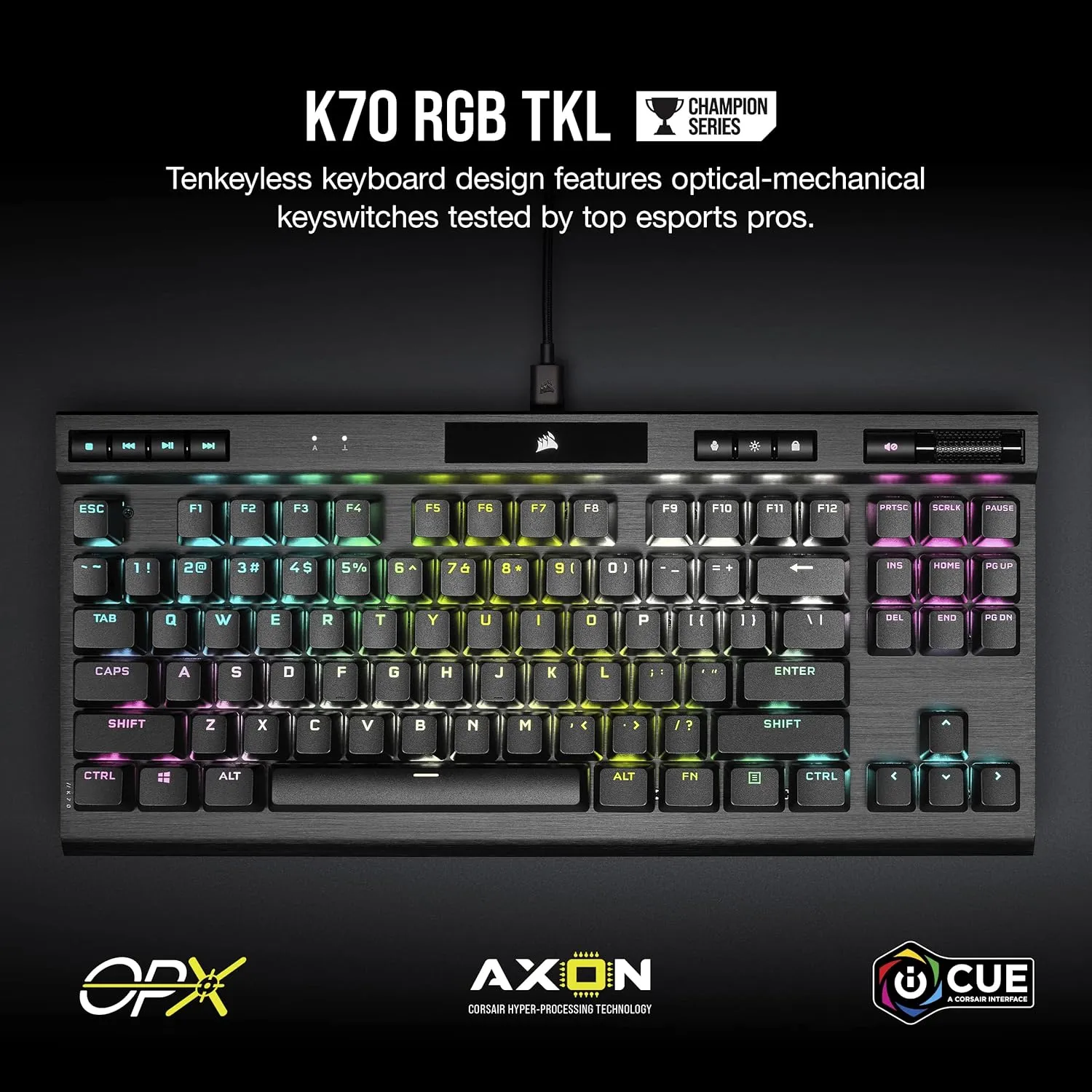 Corsair K70 RGB TKL Champion Series Gaming Keyboard CH-911901A - OPX Switch (Renewed)