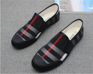 Cost-efficient Best-in-class Black Men Loafers Stripe Red Leather Canvas Shoes
