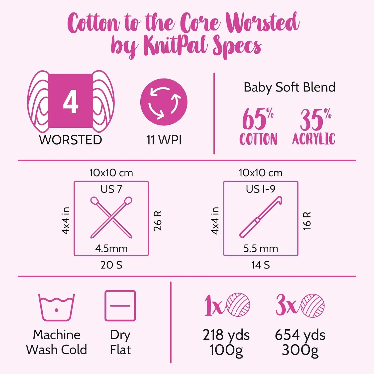 Cotton to The Core Worsted Weight Yarn for Crocheting, 3 Skeins, 654 Yds/300G, Free Patterns - Soft Cotton Yarn for Knitting - #4 Medium Worsted Weight - Blueberry Blue